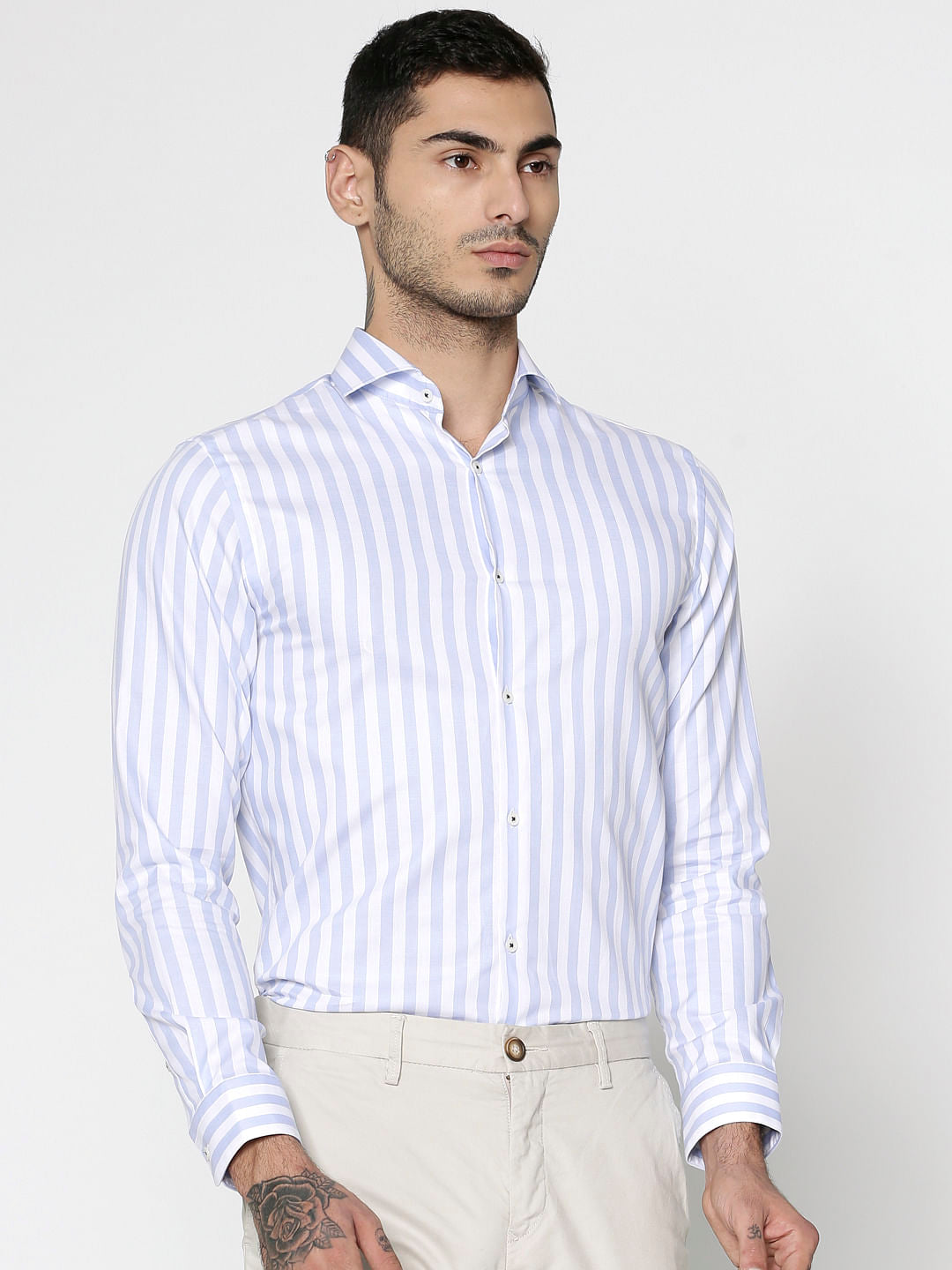 Blue Striped Full Sleeves Shirt