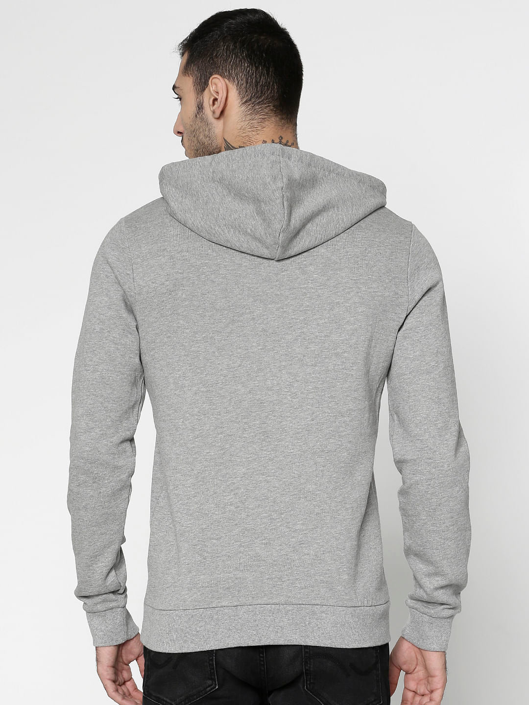Grey Graphic Print Hooded Sweatshirt
