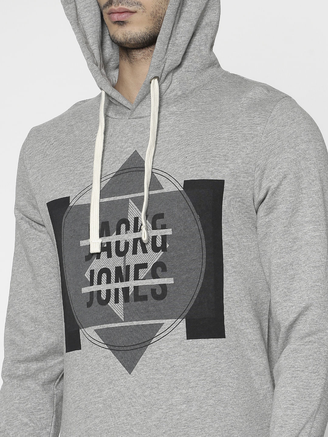 Grey Graphic Print Hooded Sweatshirt