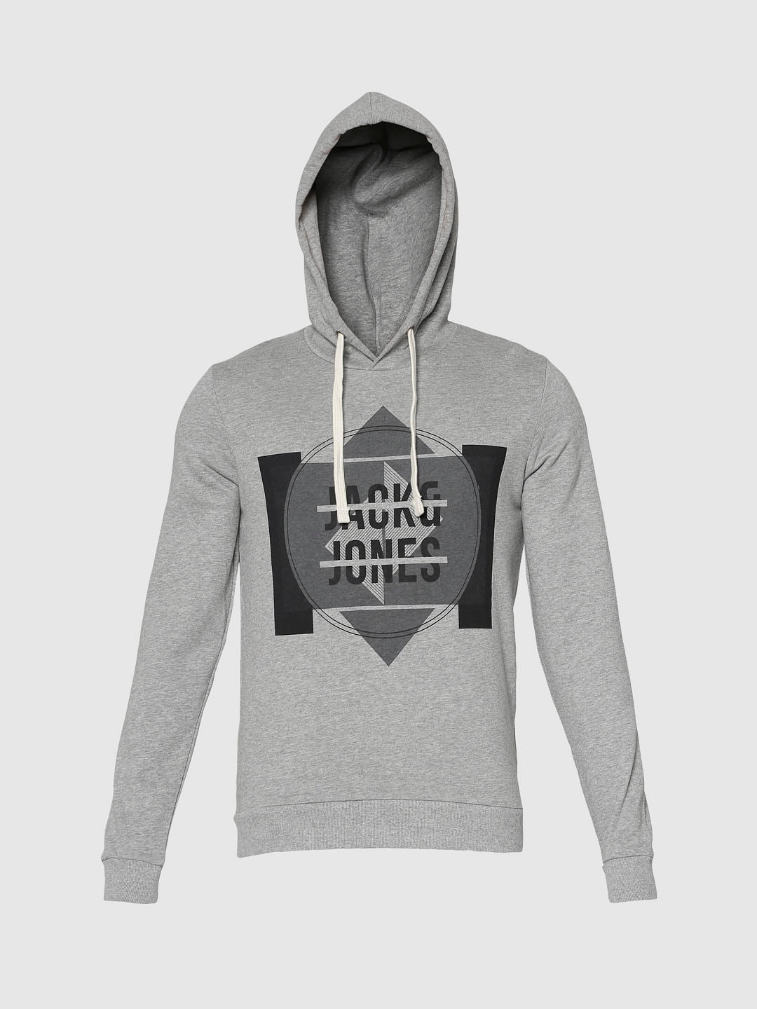 Grey Graphic Print Hooded Sweatshirt