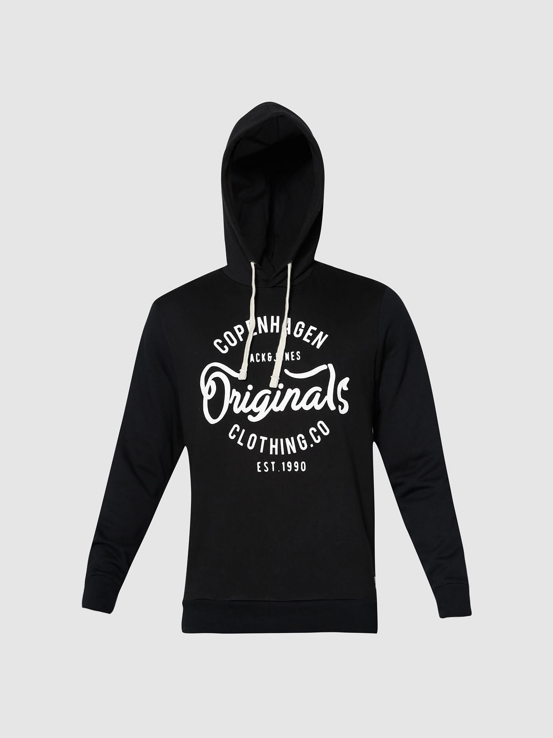 Black Text Print Hooded Sweatshirt