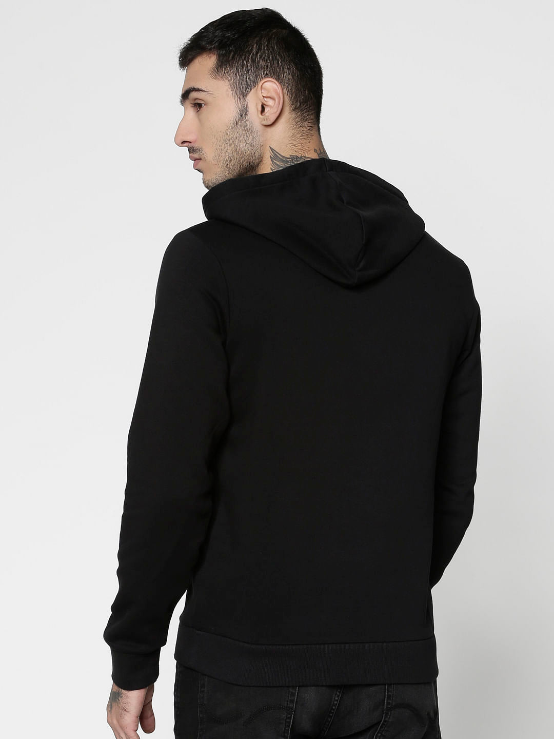 Black Text Print Hooded Sweatshirt