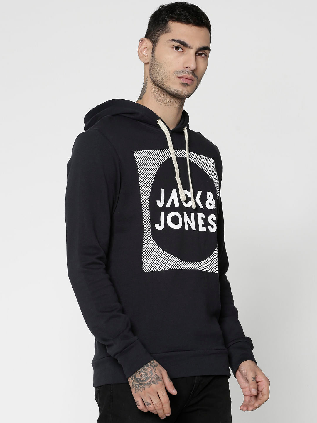Black Logo Print Hooded Sweatshirt