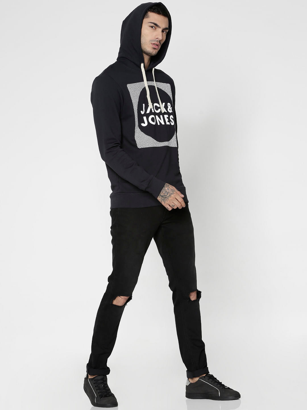 Black Logo Print Hooded Sweatshirt