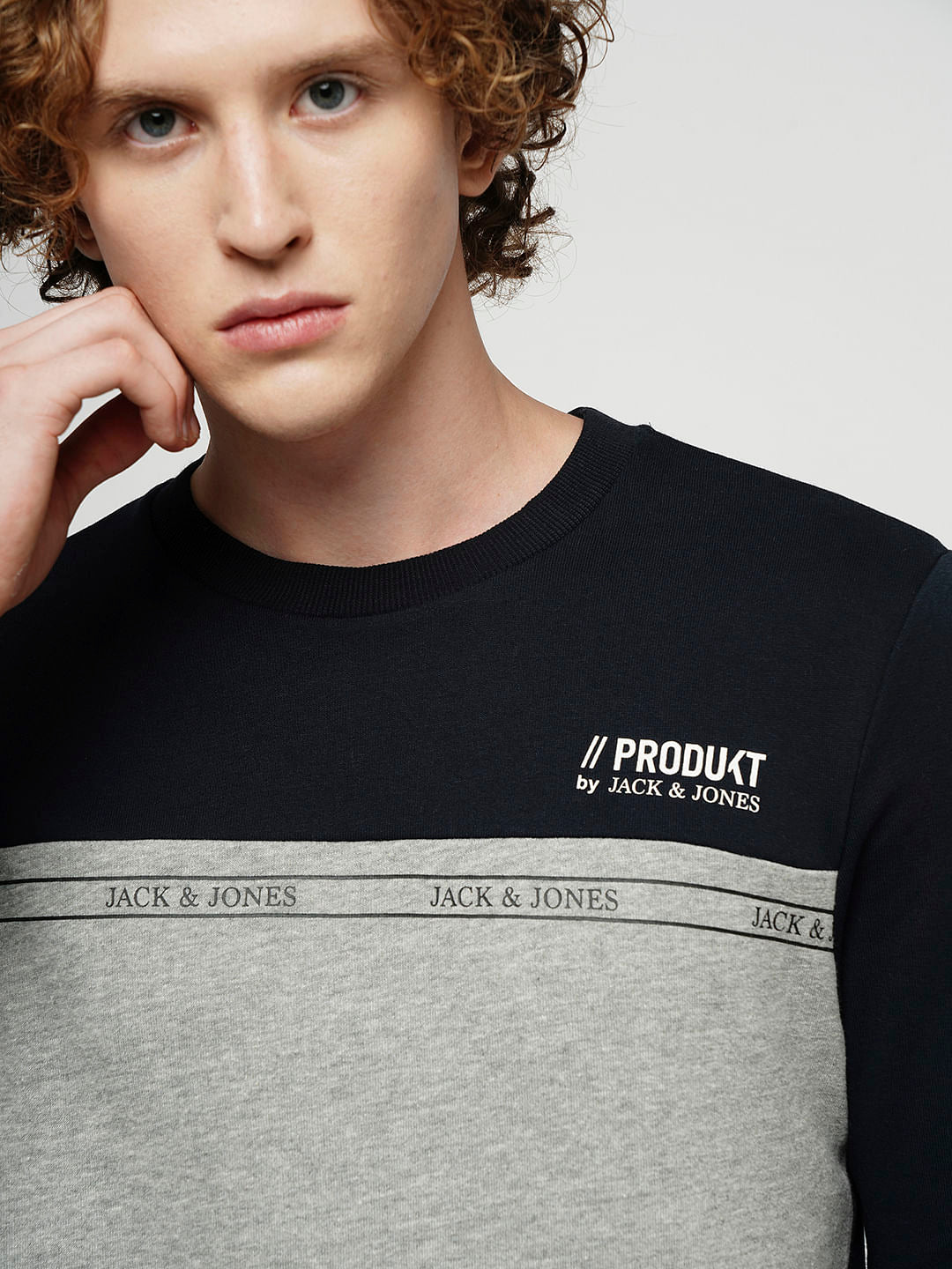 PRODUKT by JACK&JONES Grey Colourblocked Cotton Sweatshirt