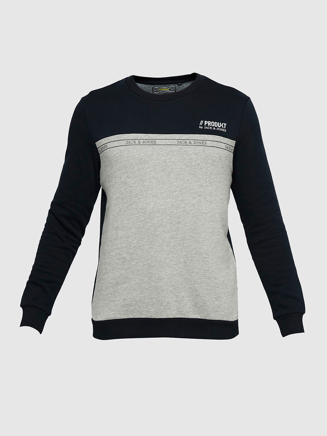PRODUKT by JACK&JONES Grey Colourblocked Cotton Sweatshirt