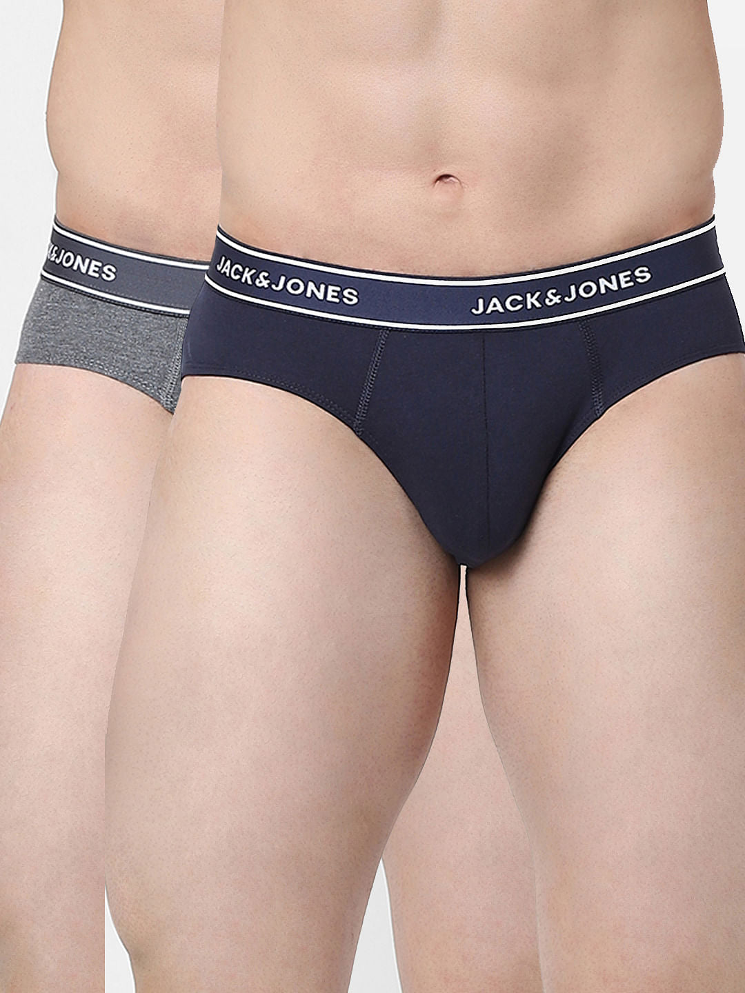 Grey & Navy Blue Logo Print Briefs - Pack of 2