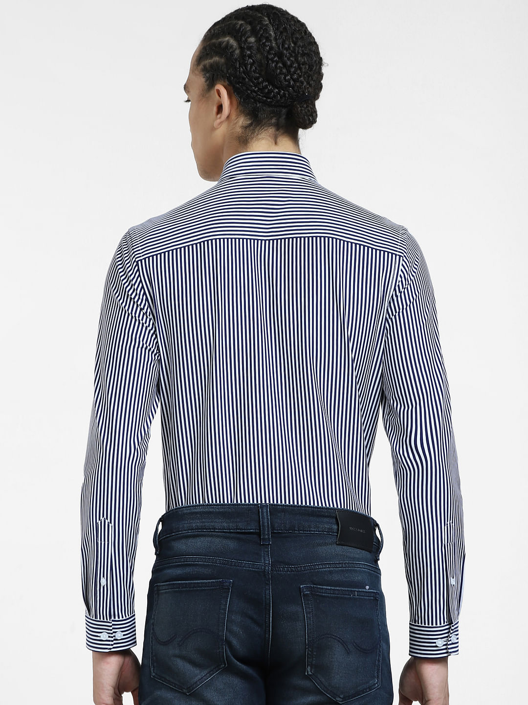 Dark Blue Striped Full Sleeves Shirt