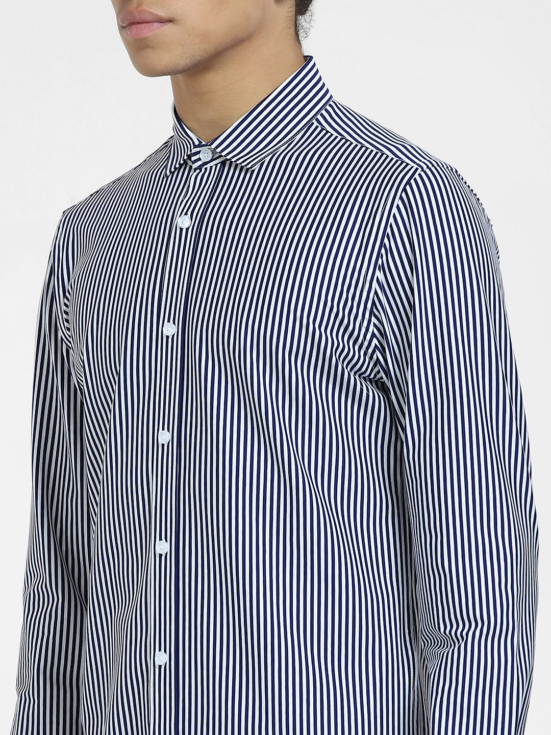 Dark Blue Striped Full Sleeves Shirt