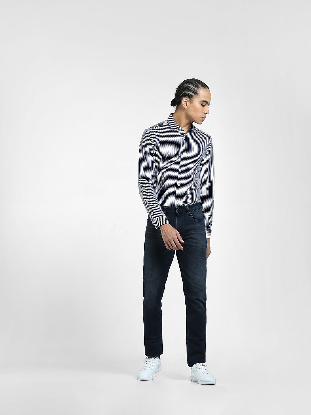 Dark Blue Striped Full Sleeves Shirt