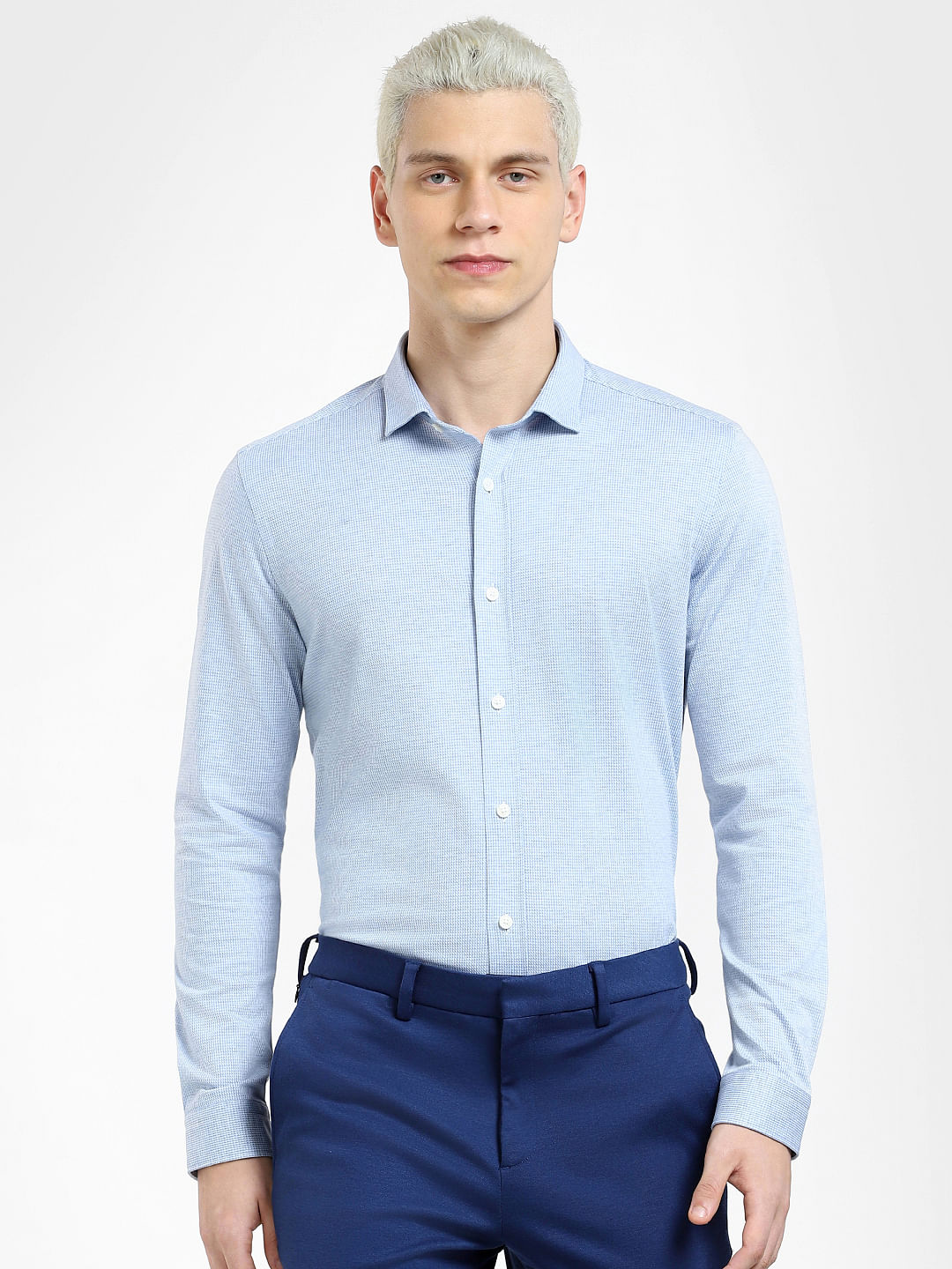 Blue Knit Full Sleeves Shirt