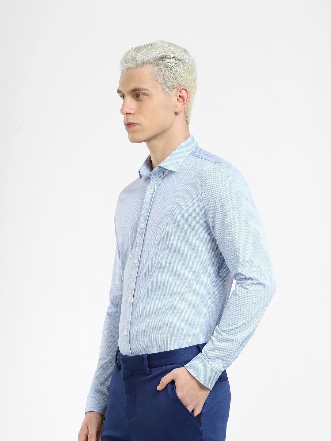 Blue Knit Full Sleeves Shirt