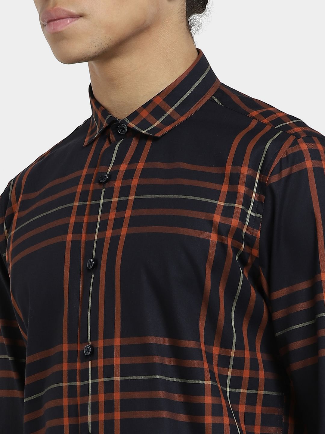 Black & Orange Check Full Sleeves Shirt