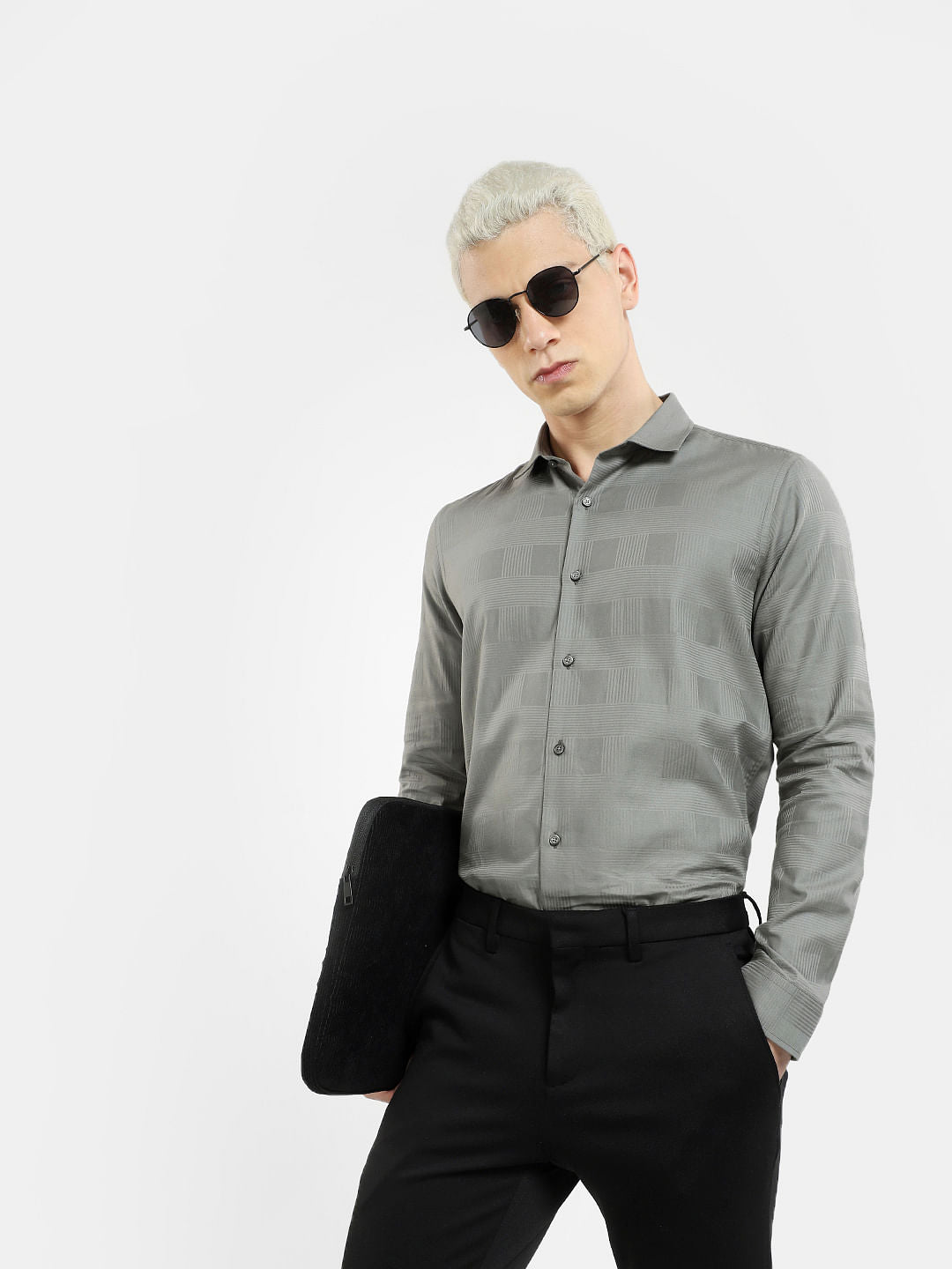 Grey Printed Full Sleeves Shirt