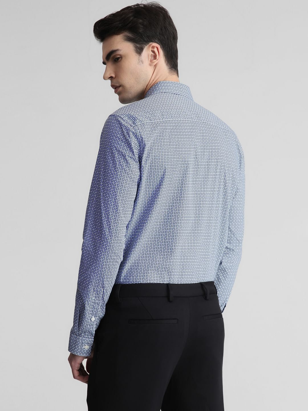 White & Blue Print Full Sleeves Shirt