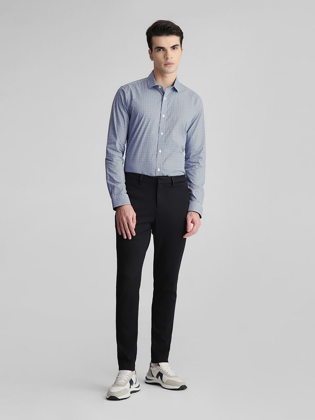 White & Blue Print Full Sleeves Shirt