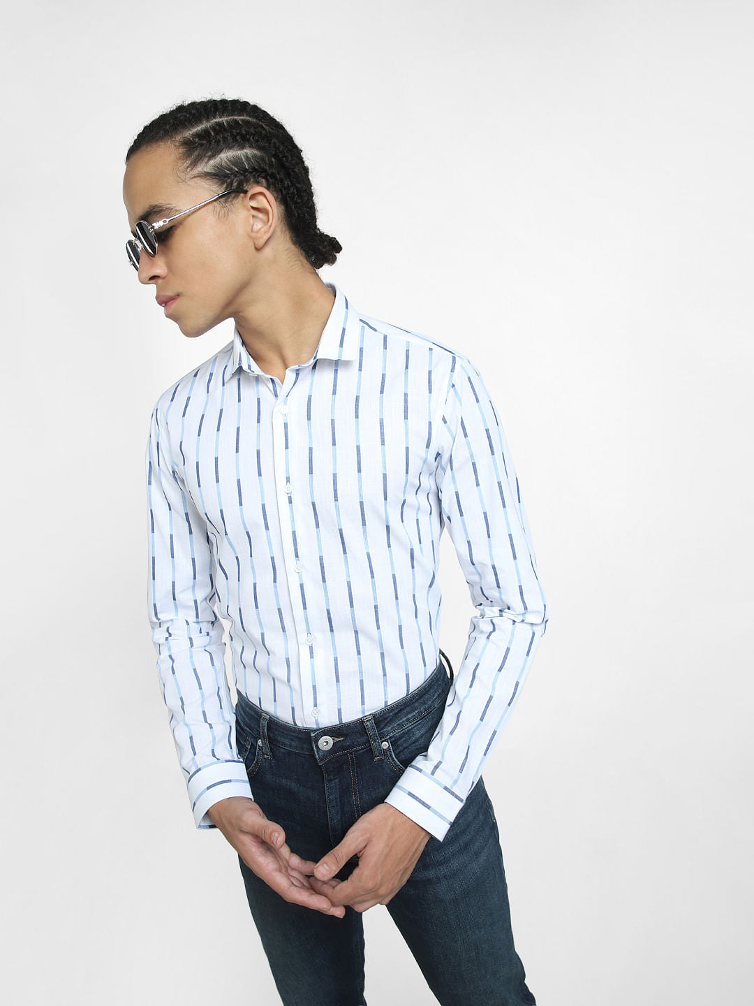 White Striped Full Sleeves Shirt