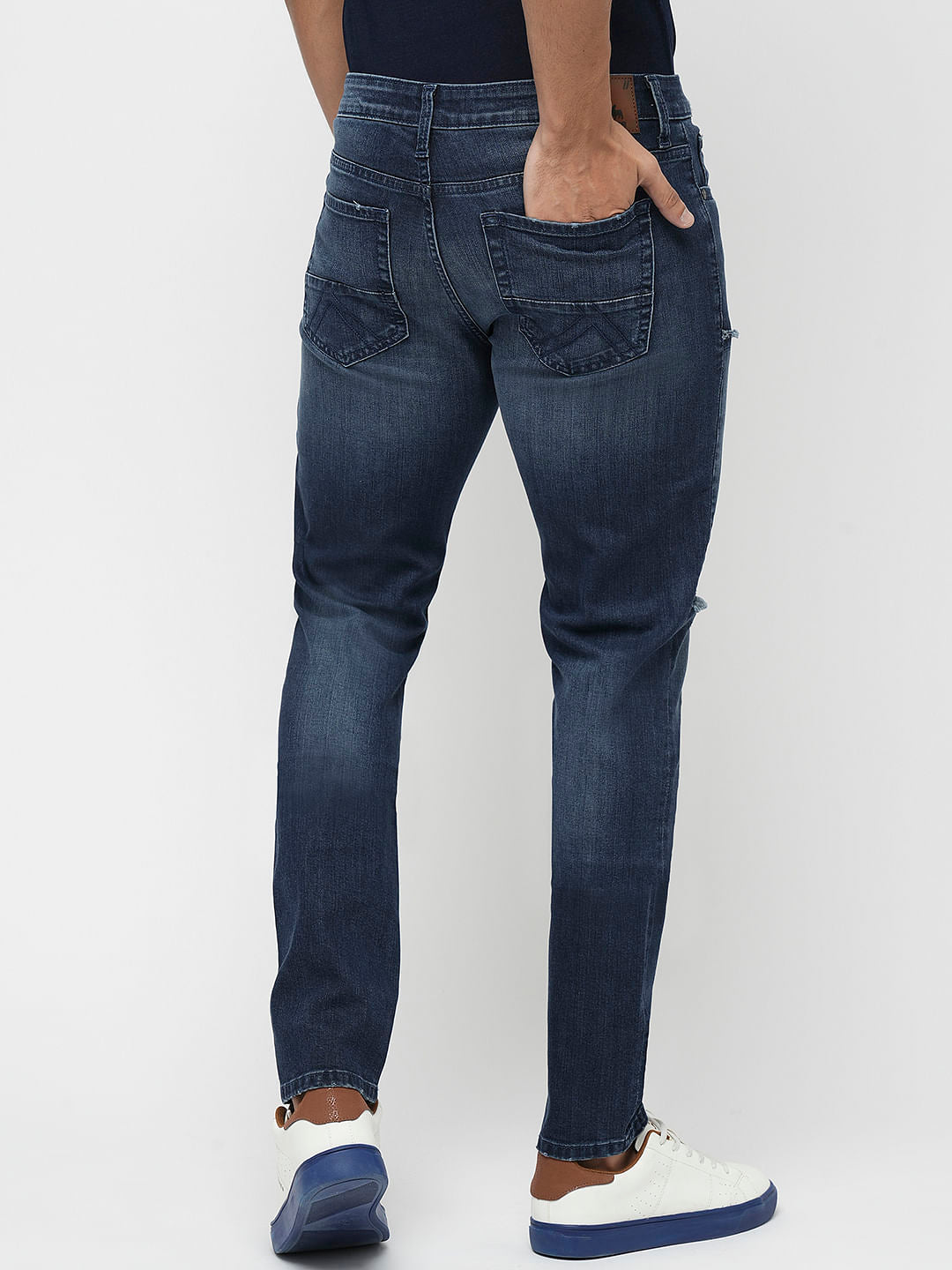 PRODUKT by JACK&JONES Blue Mid Rise Distressed Slim Jeans