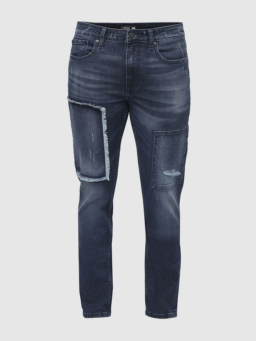 PRODUKT by JACK&JONES Blue Mid Rise Distressed Slim Jeans