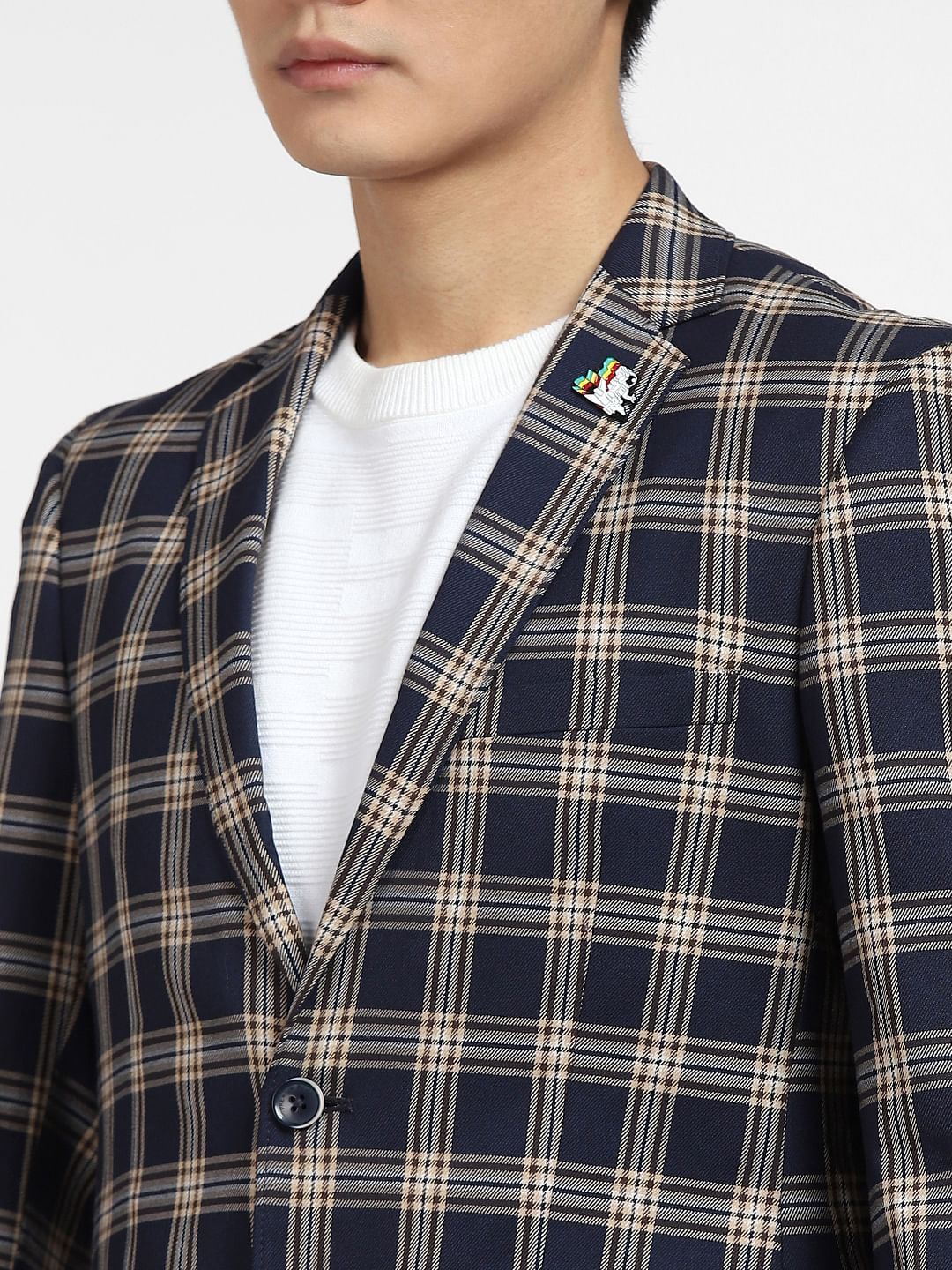 Blue Check Print Blazer