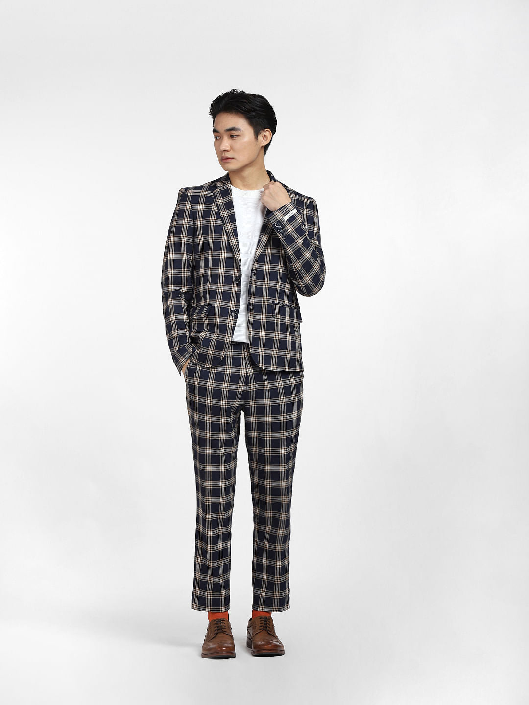 Blue Check Print Blazer