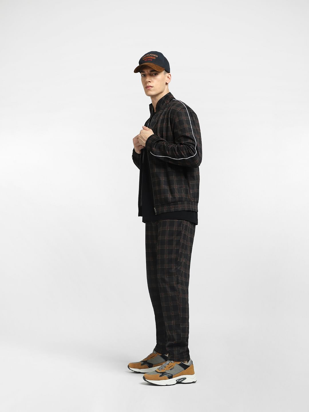 Black Mid Rise Check Co-ord Pants