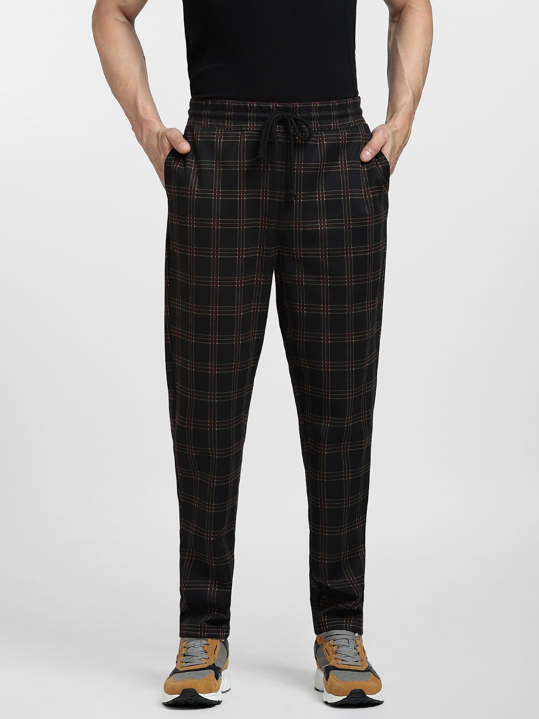 Black Mid Rise Check Co-ord Pants
