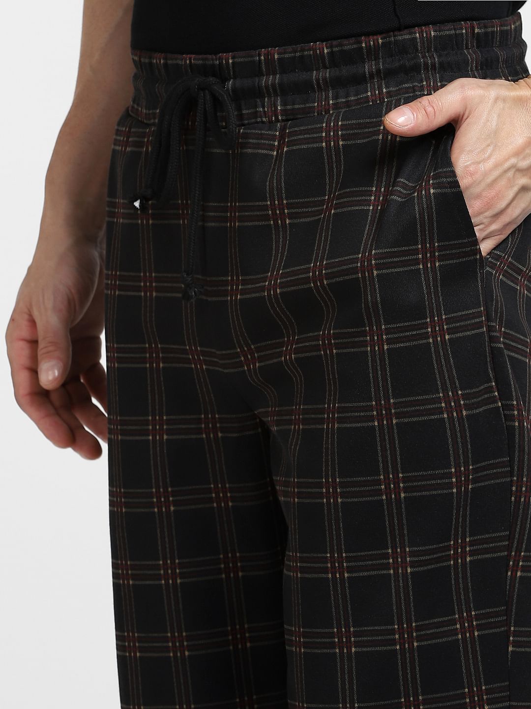 Black Mid Rise Check Co-ord Pants