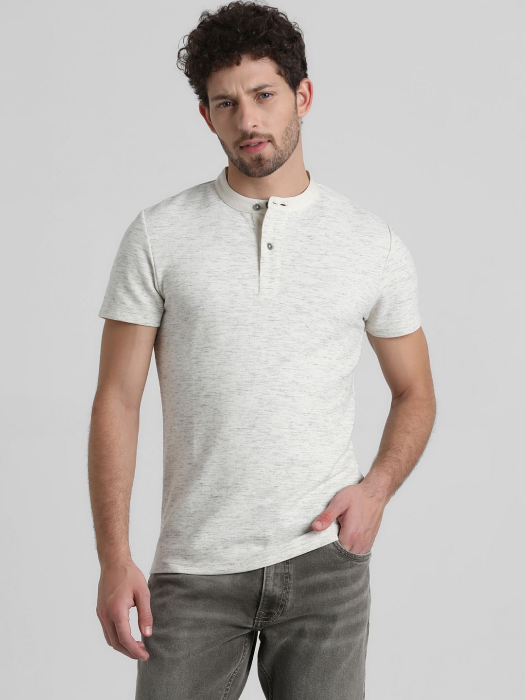 White Melange Henley T-shirt
