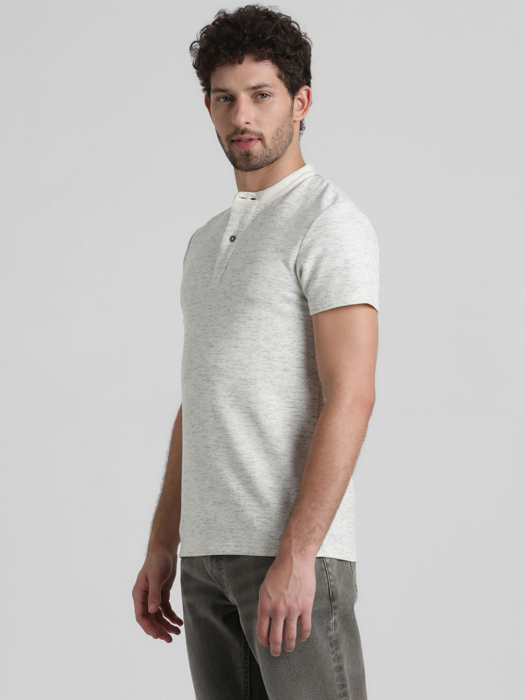 White Melange Henley T-shirt