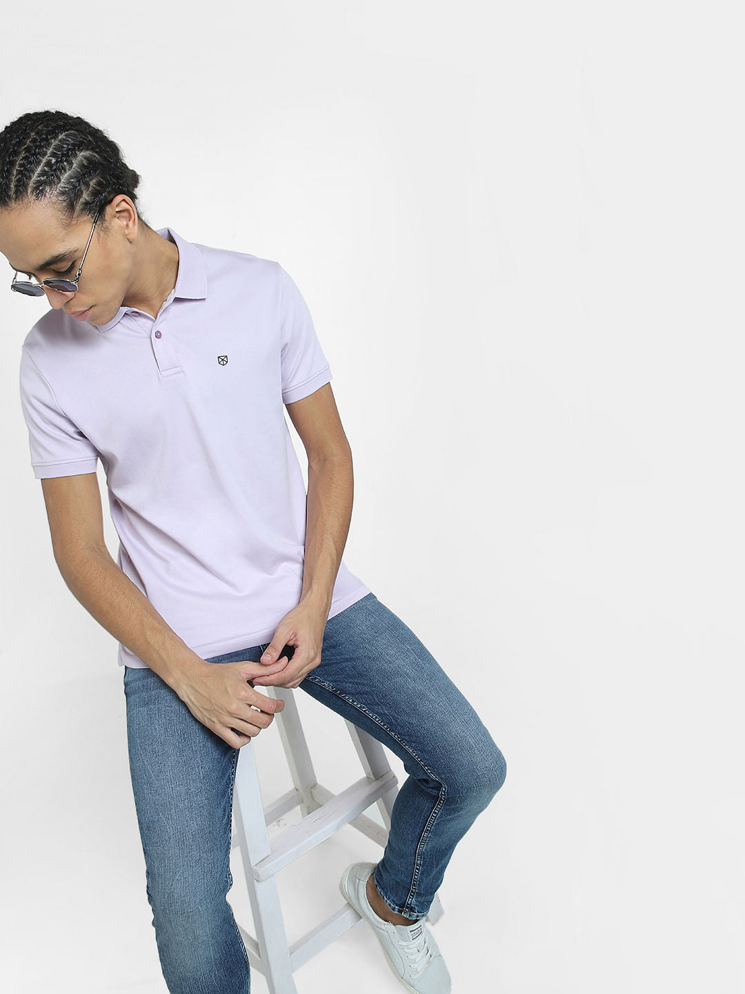 Lilac Cotton Polo Neck T-shirt