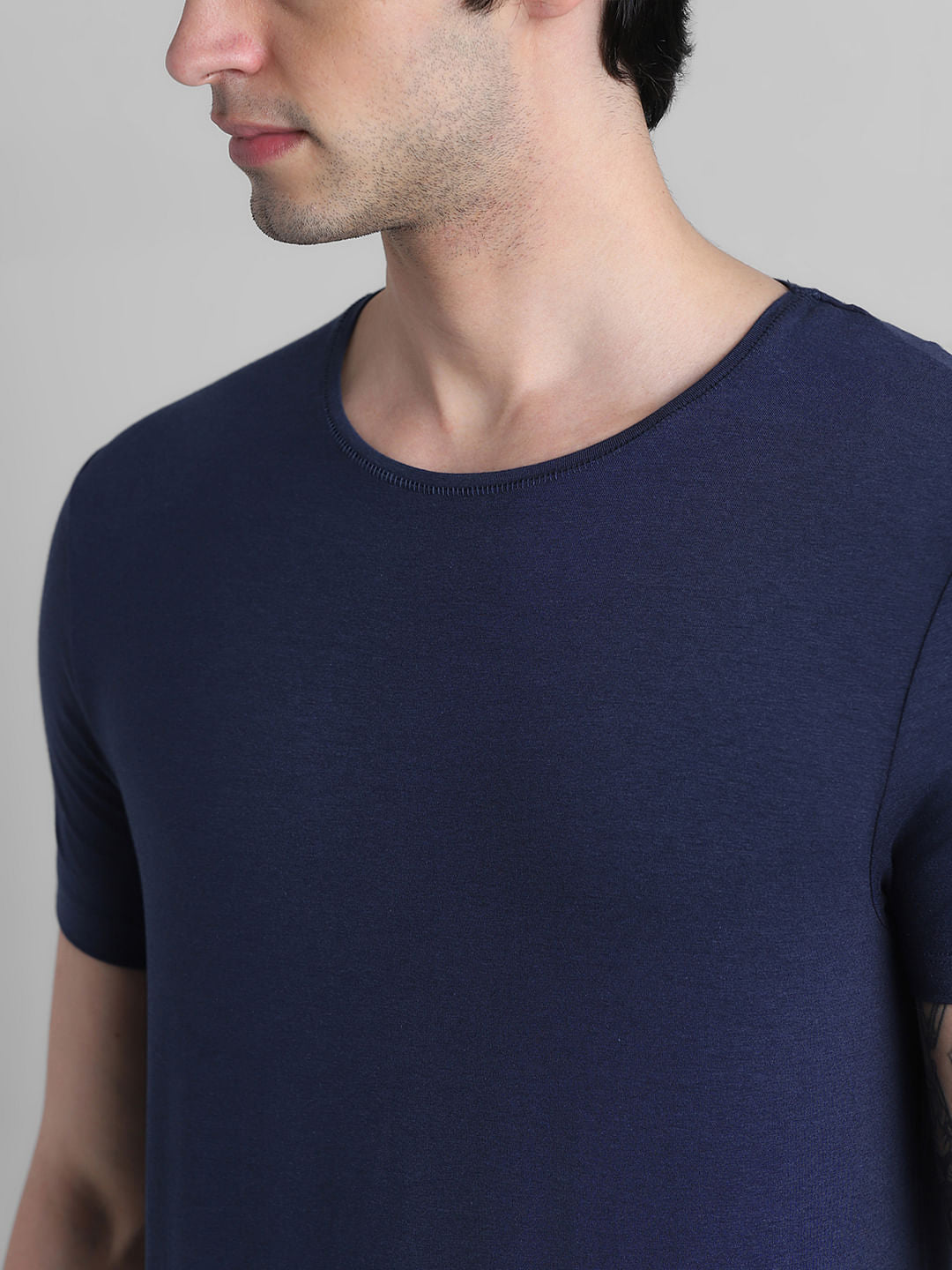 Dark Blue Basic Crew Neck T-shirt