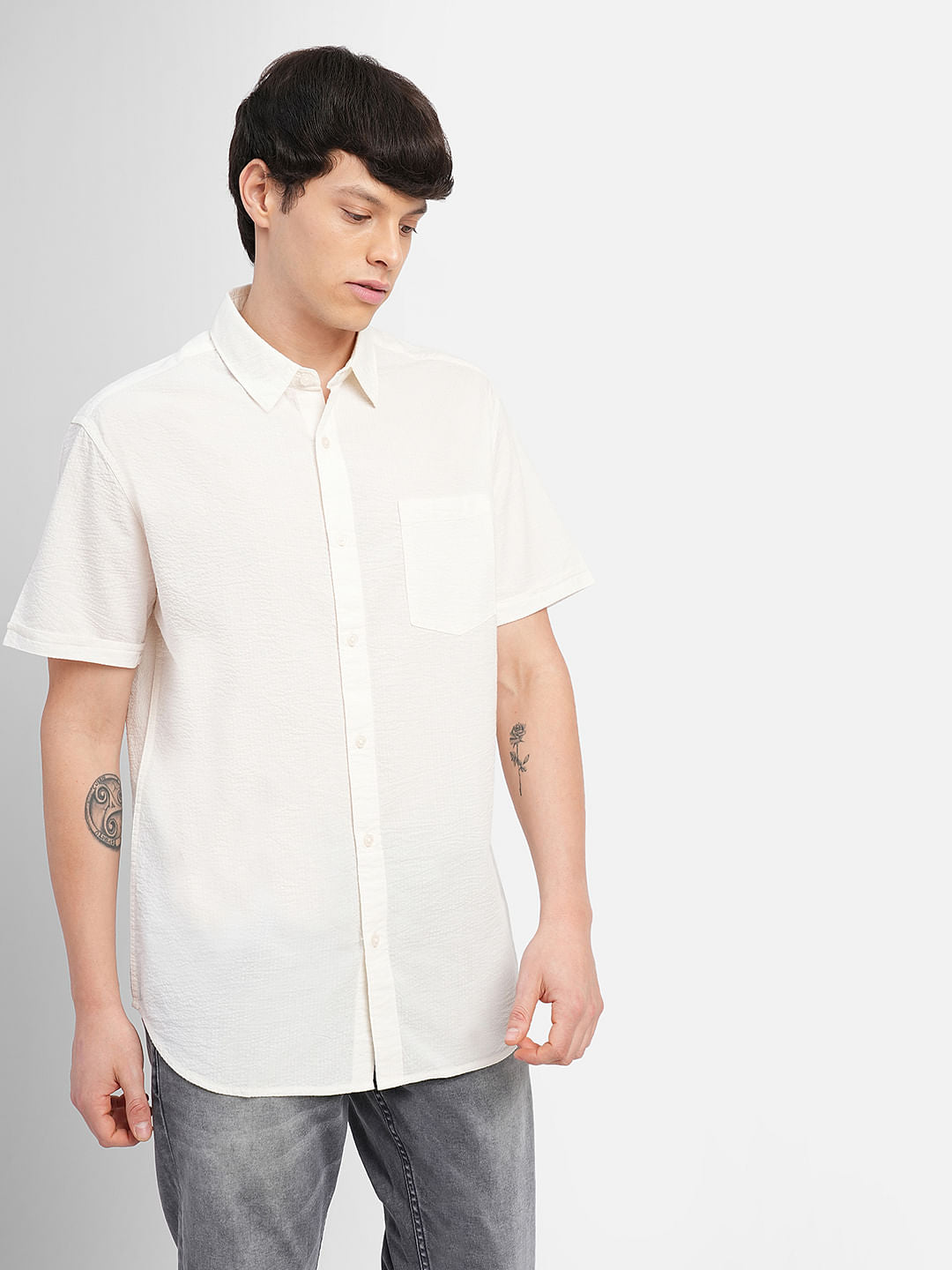 White Cotton Short Sleeves Shirt