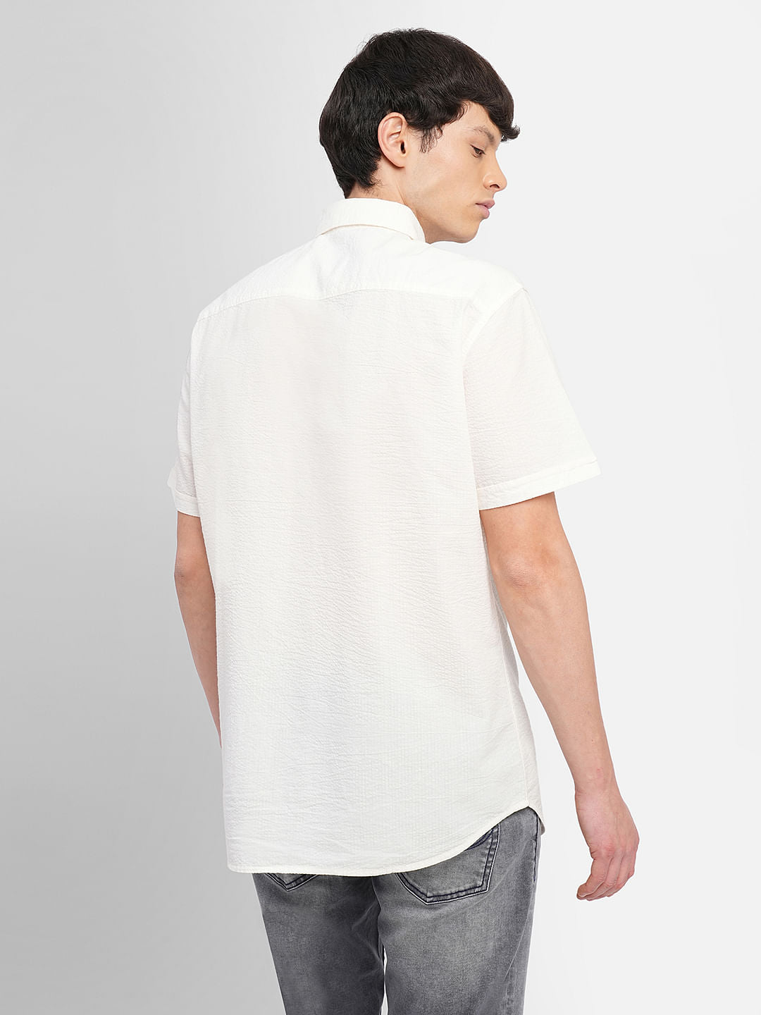 White Cotton Short Sleeves Shirt