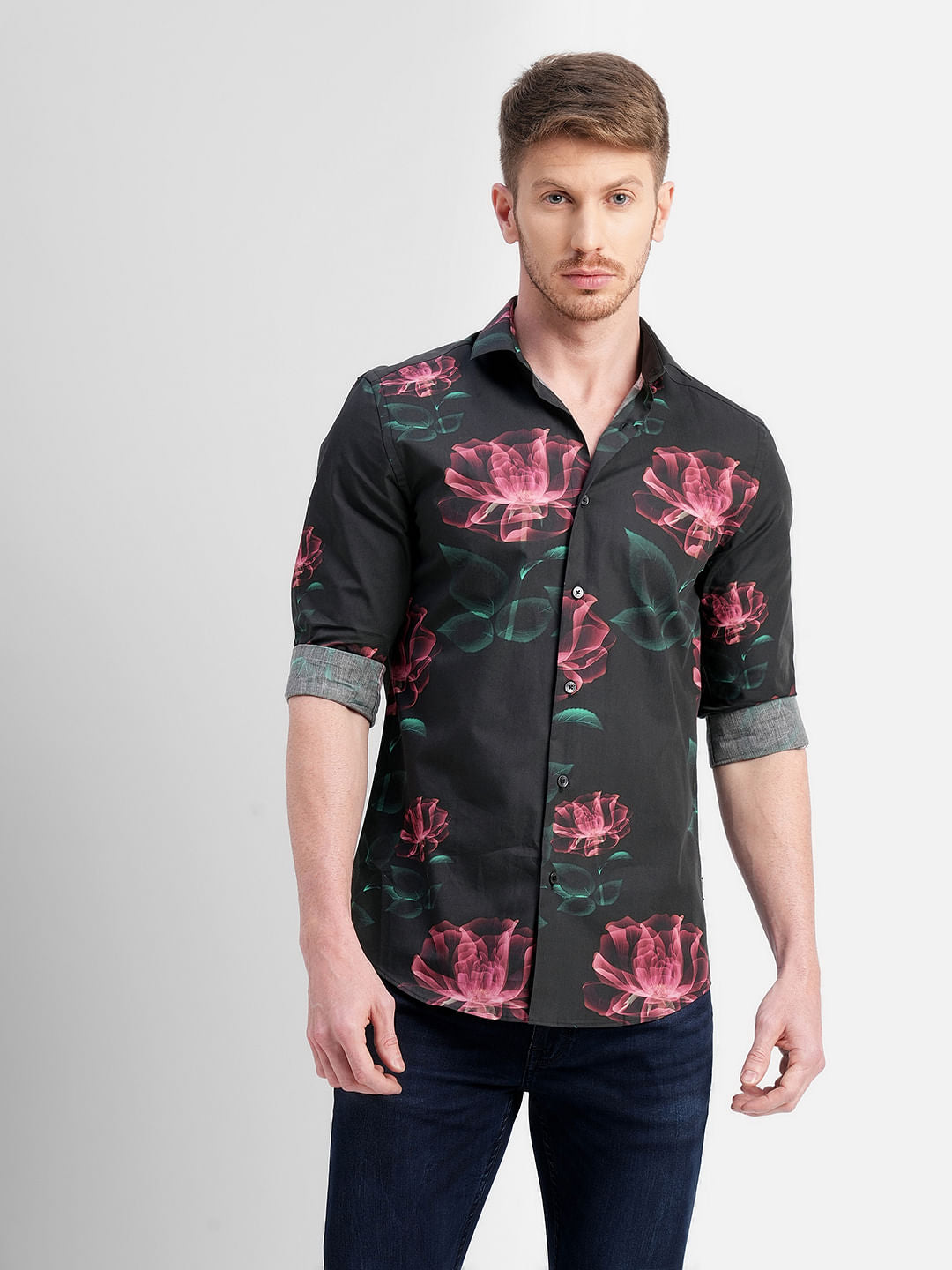 Black Floral Full Sleeves Shirt