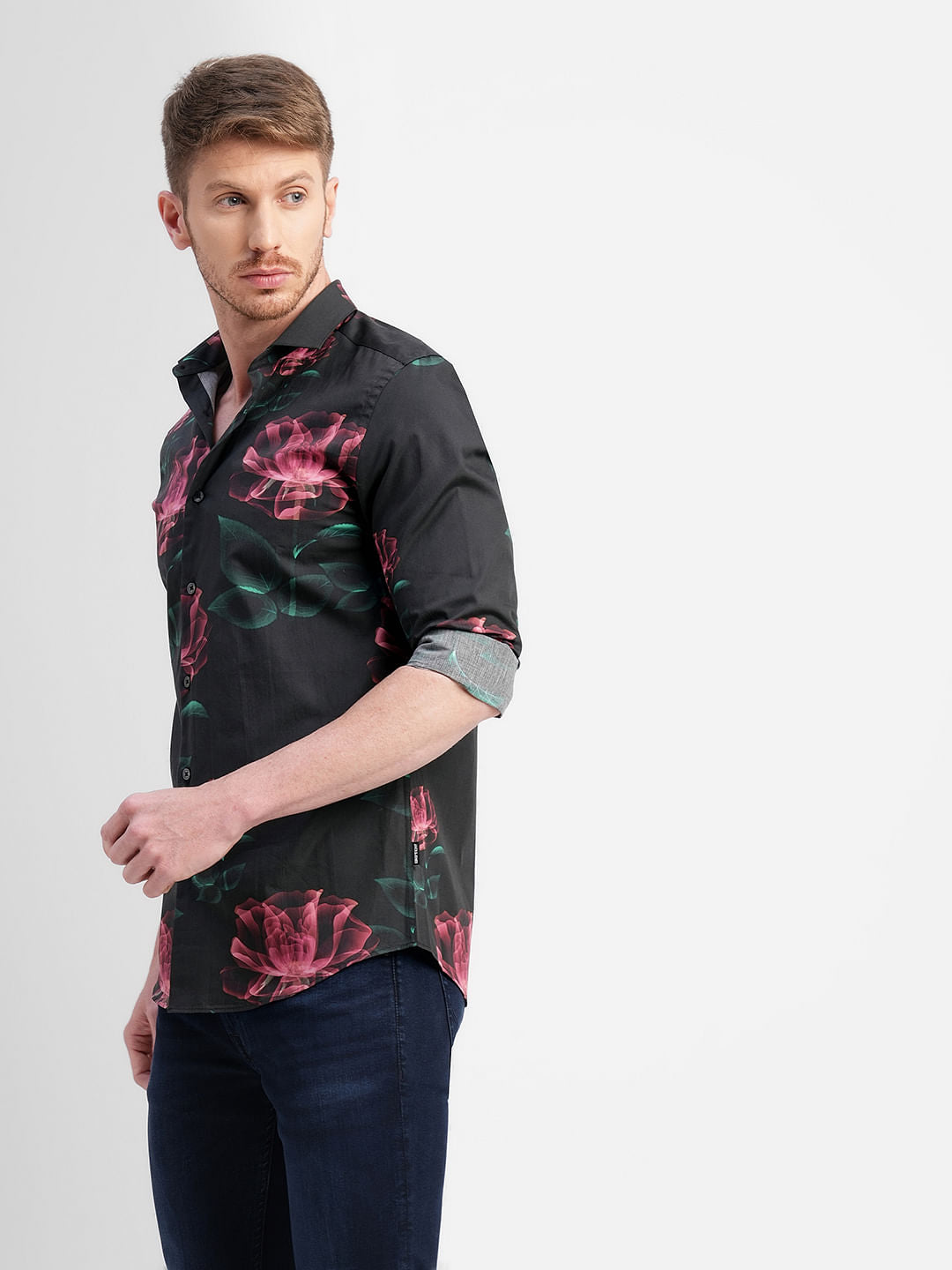 Black Floral Full Sleeves Shirt
