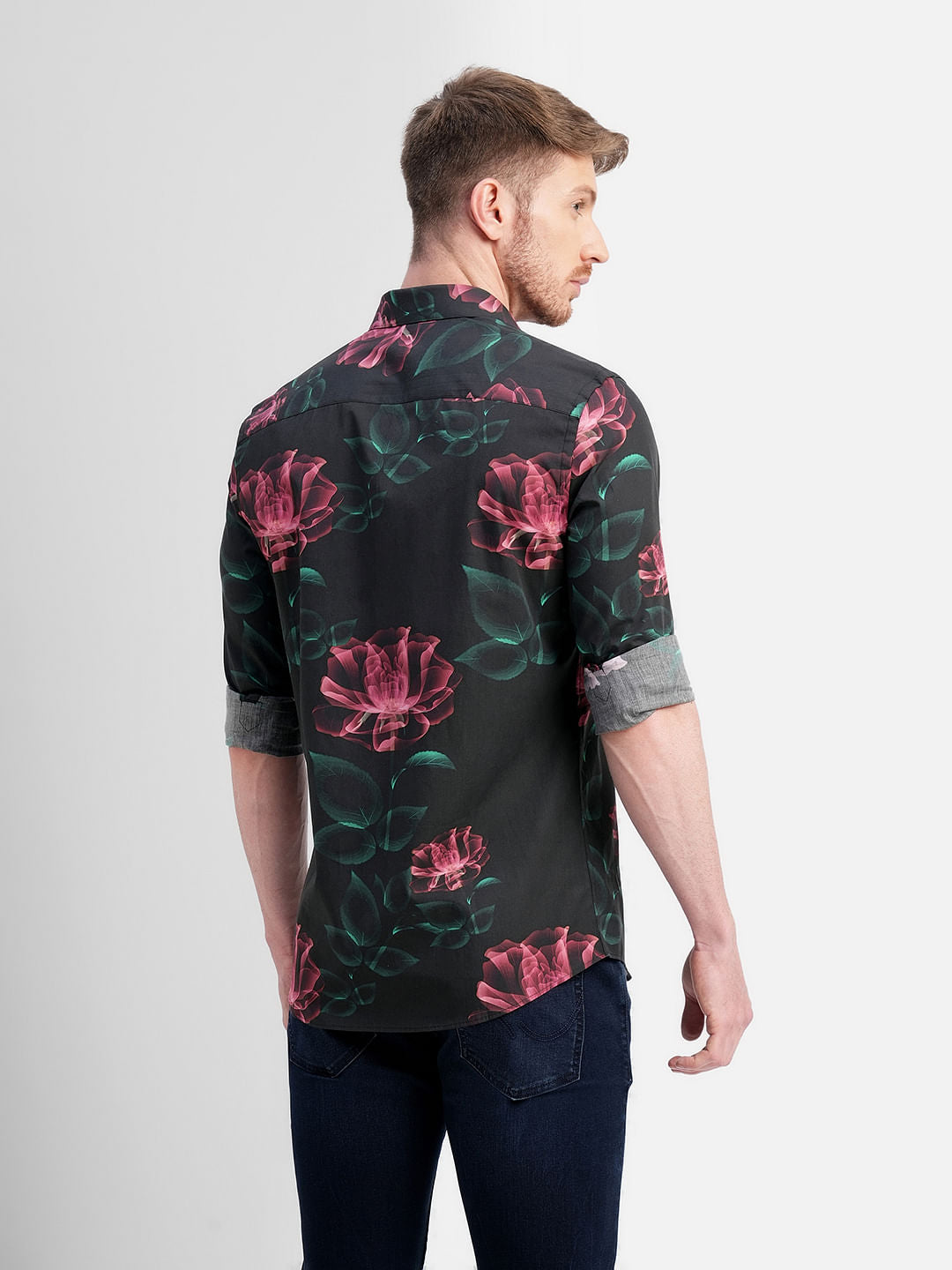 Black Floral Full Sleeves Shirt