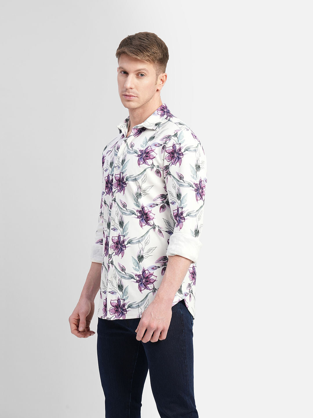 White Floral Full Sleeves Shirt