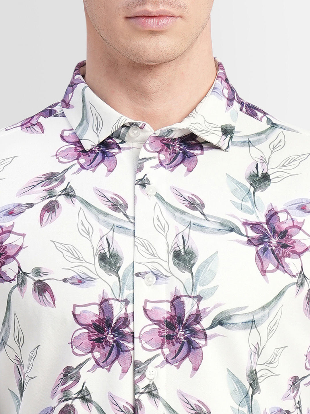 White Floral Full Sleeves Shirt