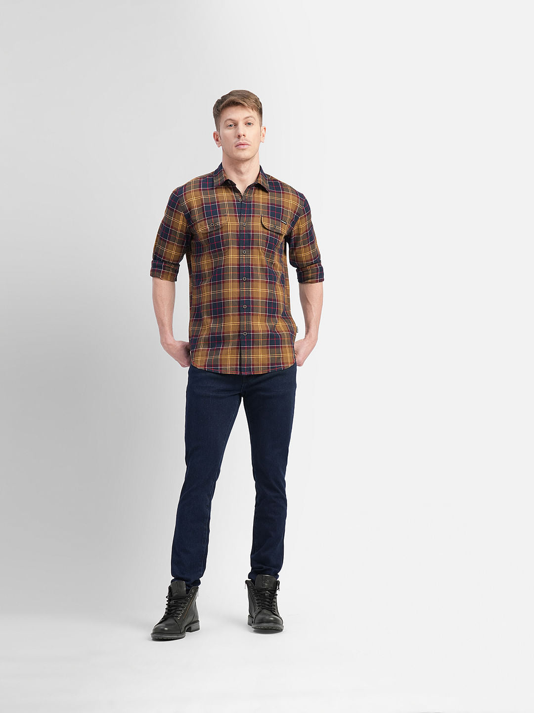 Brown Check Print Full Sleeves Shirt