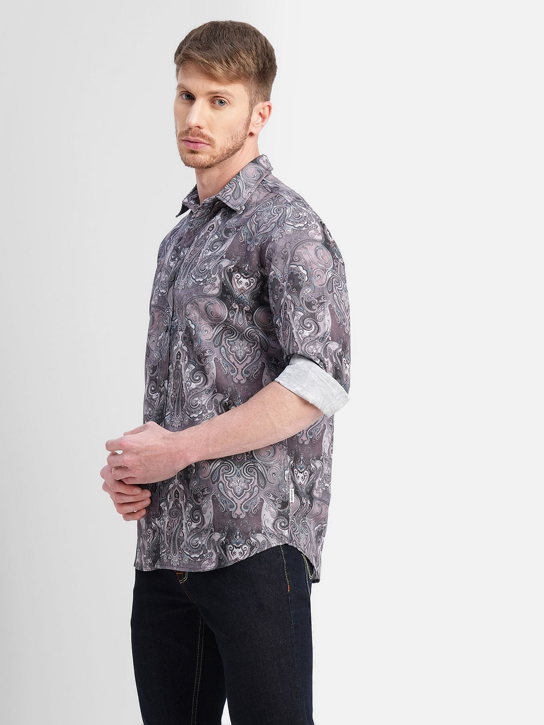 Brown Abstract Print Full Sleeves Shirt