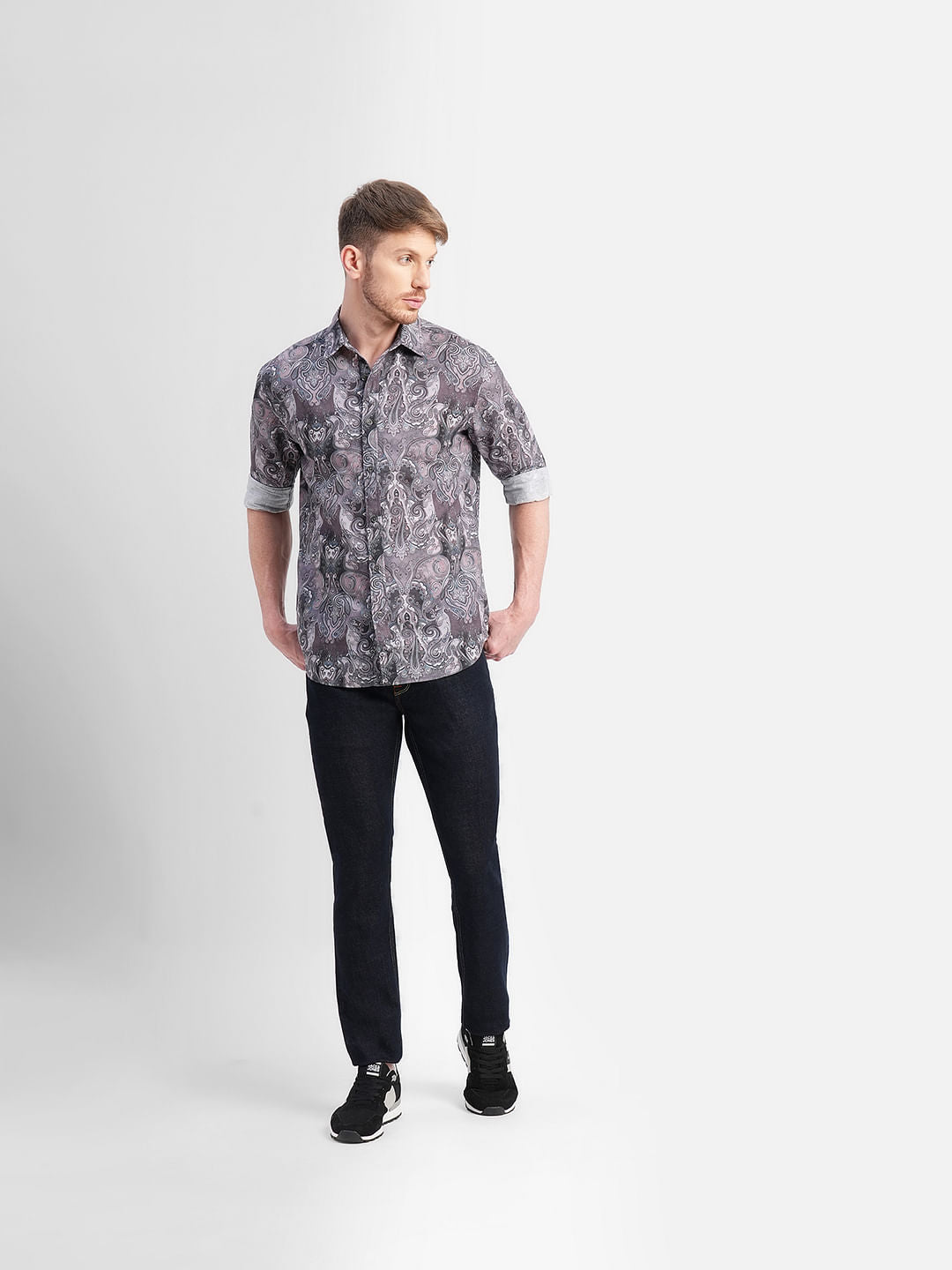 Brown Abstract Print Full Sleeves Shirt