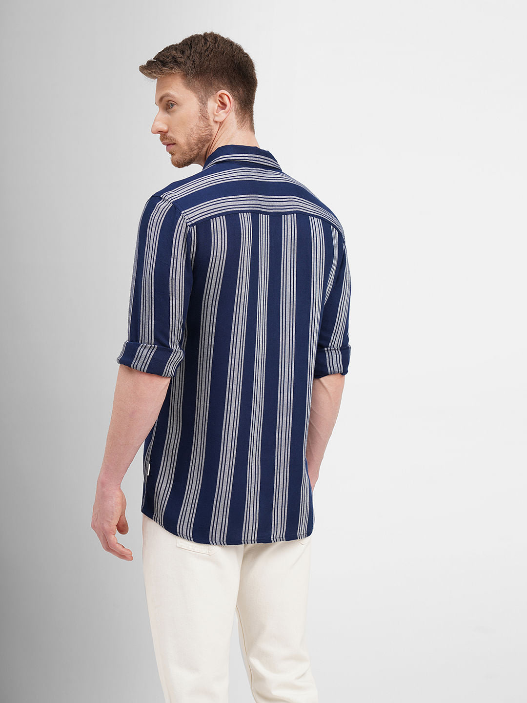Blue Striped Full Sleeves Shirt