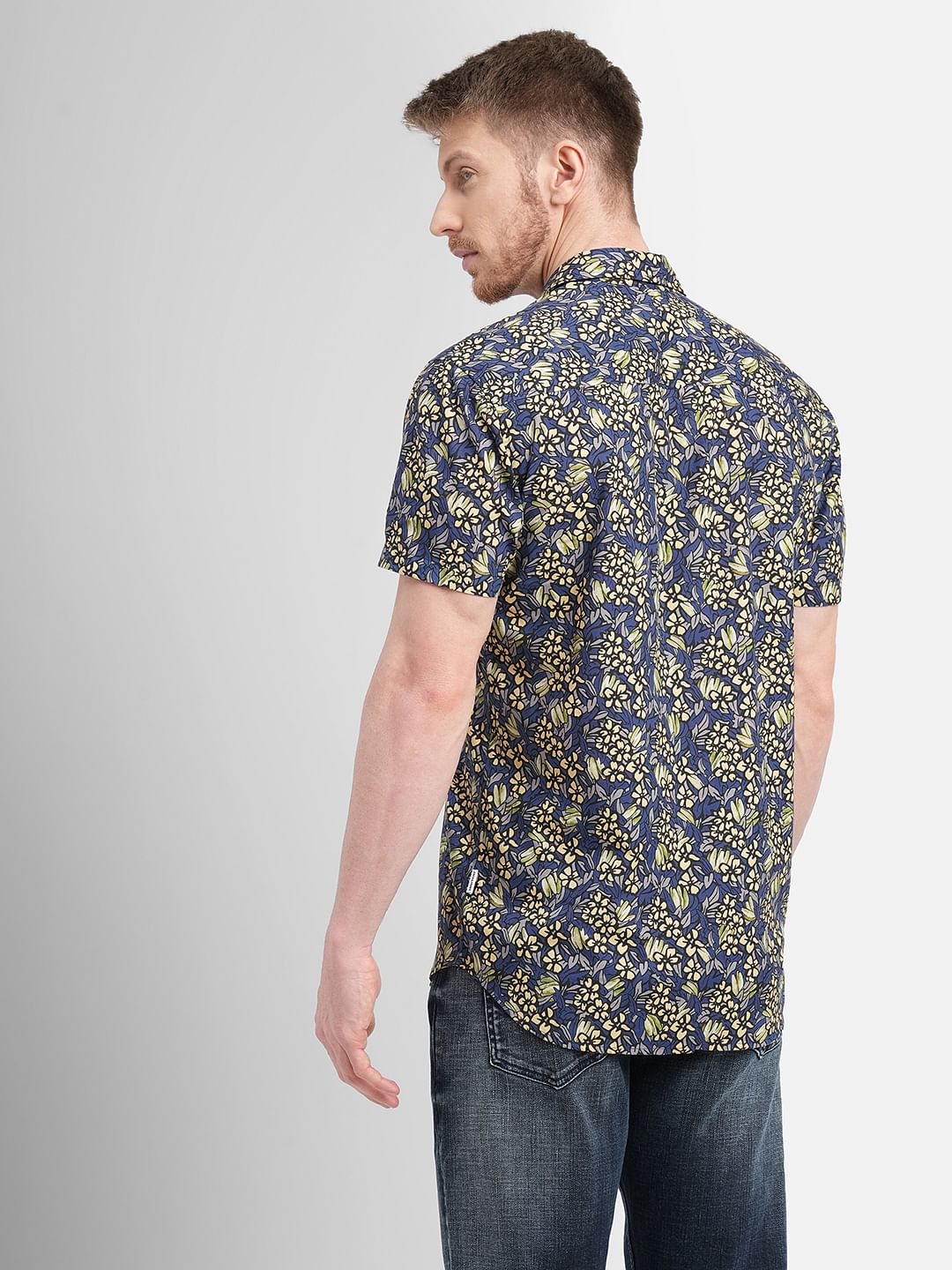 Blue Floral Short Sleeves Shirt
