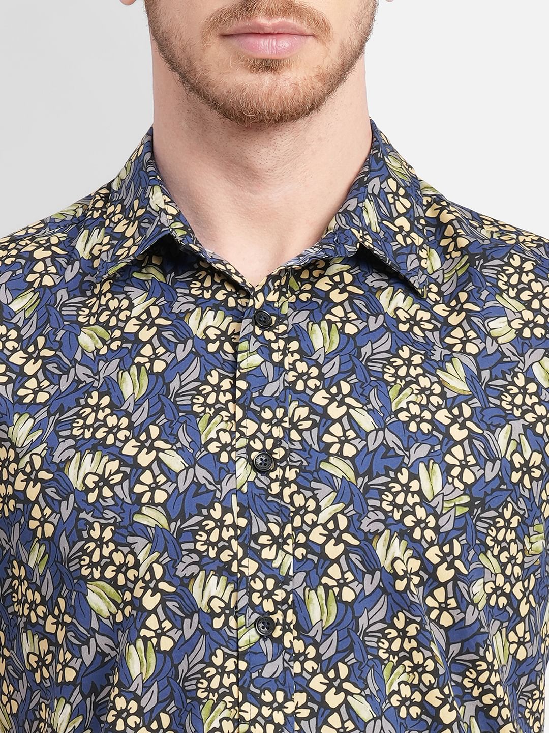 Blue Floral Short Sleeves Shirt