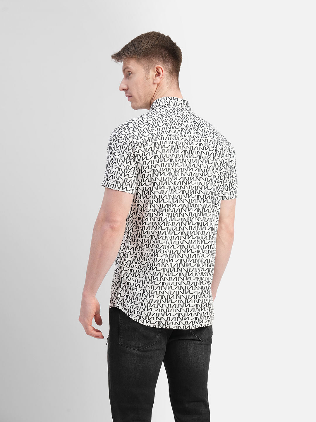 White Printed Short Sleeves Shirt