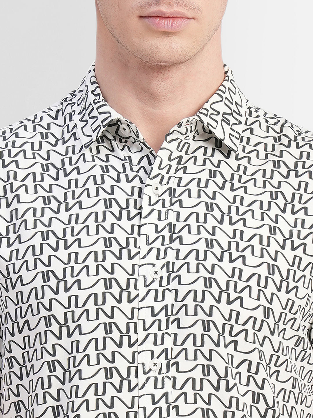 White Printed Short Sleeves Shirt