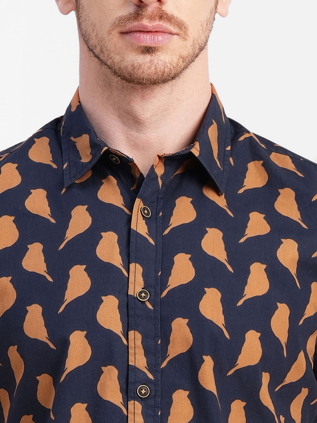 Dark Blue Printed Short Sleeves Shirt