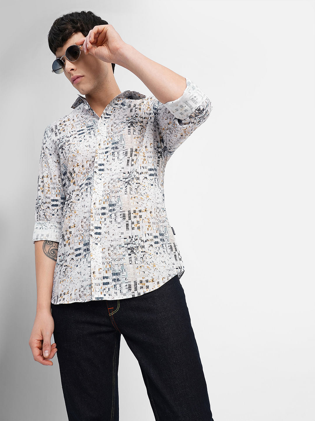 White Printed Full Sleeves Shirt