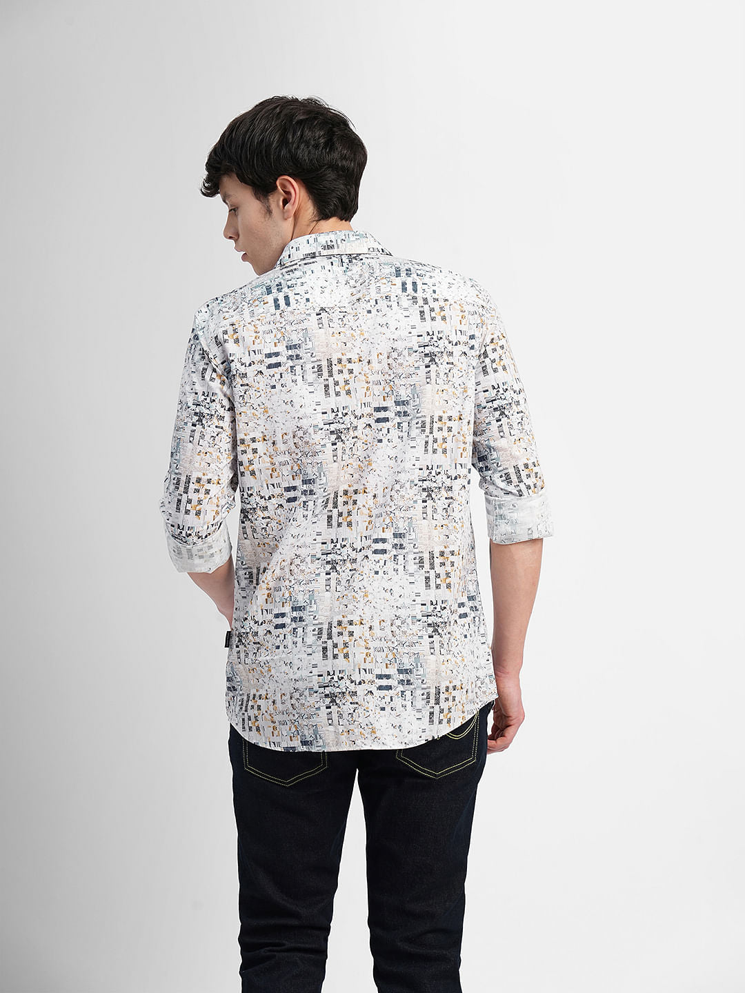 White Printed Full Sleeves Shirt
